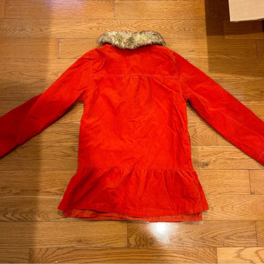 Gymboree girls 10-12 jacket button up faux fur reddish orange perfect condition